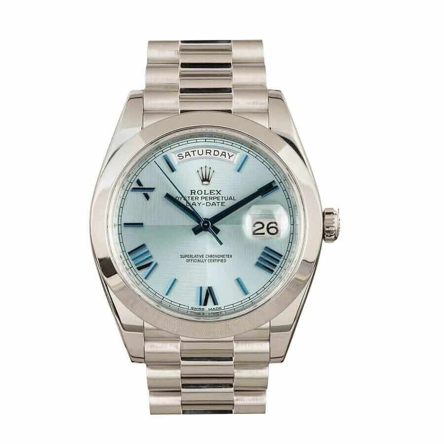 Rolex Oyster Day-Date 40 228206 Super Clone : 40mm Platinum Ice Blue Roman Dial