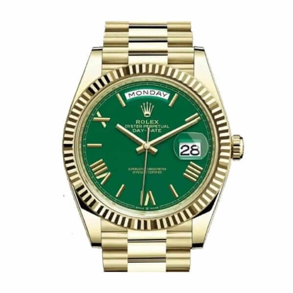 Rolex Day-Date 40 228238 Super Clone : 40mm Yellow Gold Green Roman Numeral Dial