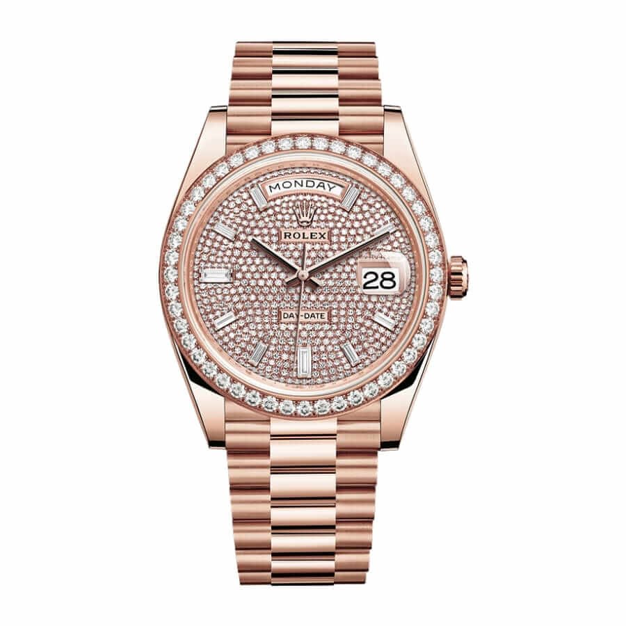 Rolex Day-Date 228345RBR Super Clone : 40mm Everose Gold Diamond Roman Bezel President