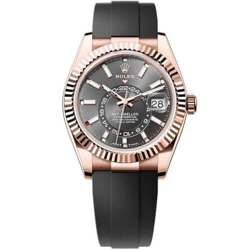 Rolex Sky-Dweller 326935-0007 Super Clone: Everose Gold 42mm Rhodium Dial Oysterflex