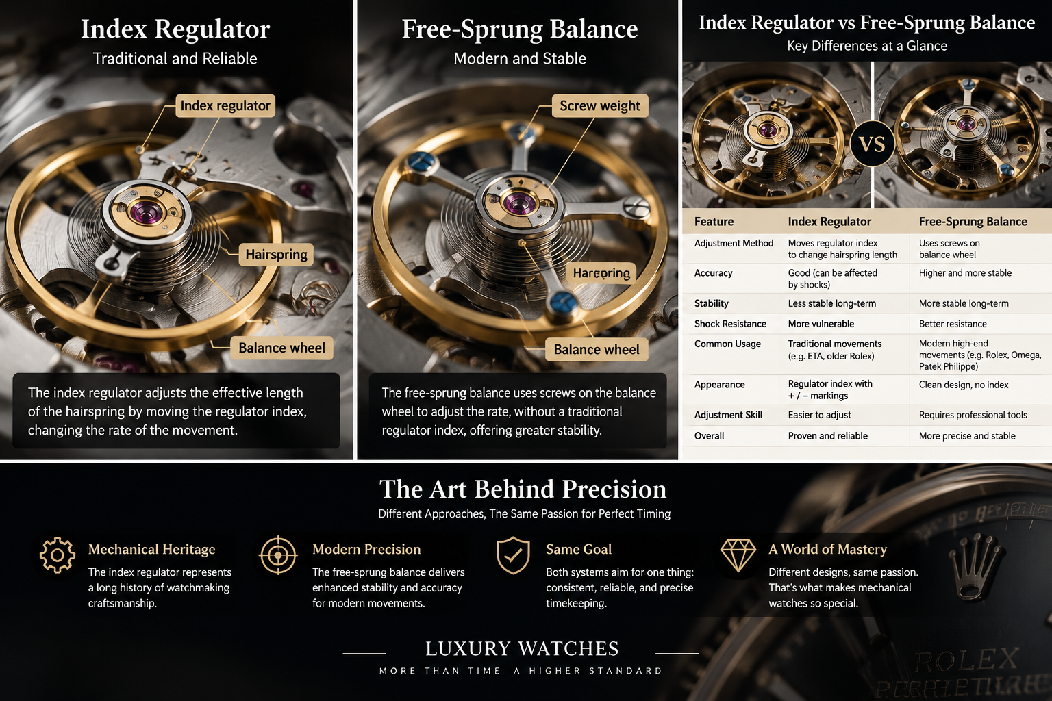 Free sprung balance vs index regulator watch movement guide