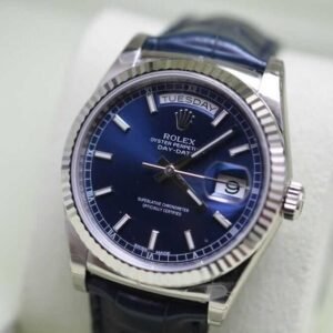 Rolex Day-Date 118139-0004 V5 Stainless Steel Blue Dial Super Clone : 36mm White Gold-Tone President with Roman Numerals and Caliber 3155