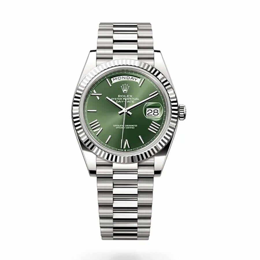 Rolex Day-Date 40 228239 Super Clone : 40mm White Gold Olive Green Dial