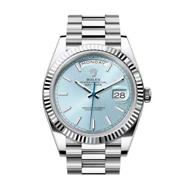 Rolex Day-Date 40 228236 Super Clone : 40mm Platinum Ice Blue Dial Fluted Bezel President