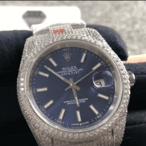 Rolex Datejust 41 126300 Super Clone : Iced Out Diamond Bezel Blue Dial