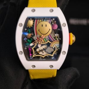 Richard Mille RM 88 Smiley White Ceramic Super Clone Watch – Skeleton Dial Yellow Strap