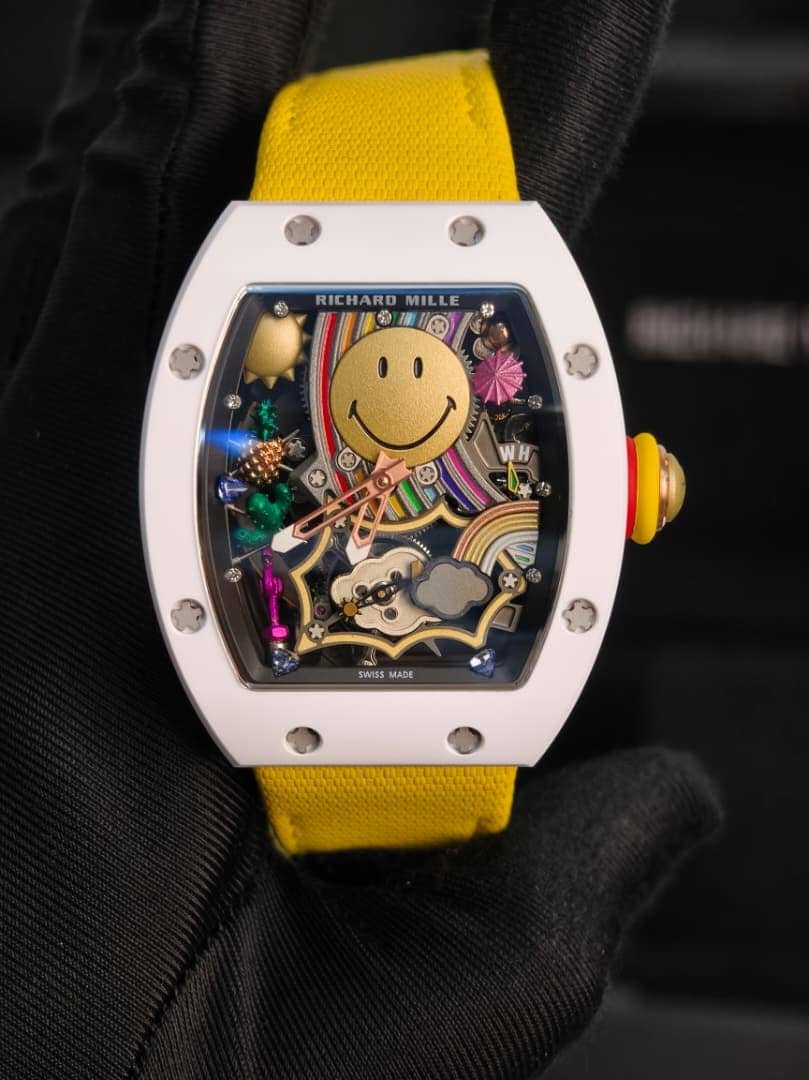 Richard Mille RM 88 Smiley White Ceramic Super Clone Watch – Skeleton Dial Yellow Strap