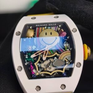 Richard Mille RM 88 Smiley White Ceramic Super Clone Watch – Skeleton Dial Yellow Strap