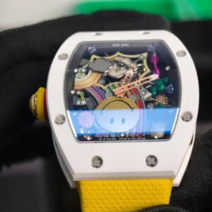 Richard Mille RM 88 Smiley White Ceramic Super Clone Watch – Skeleton Dial Yellow Strap