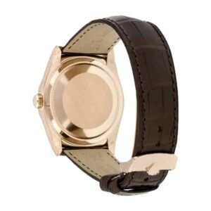 Rolex Day-Date 36 128138 Super Clone : 36mm Yellow Gold Black Dial on Black Leather Strap