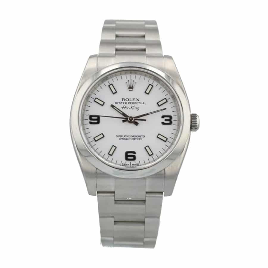Rolex Air-King 114200 Super Clone : 34mm Stainless Steel White Dial Smooth Bezel