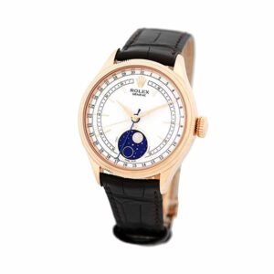 Rolex Cellini Moonphase 50535-0002 Super Clone : 39mm Everose Gold White Lacquer Dial