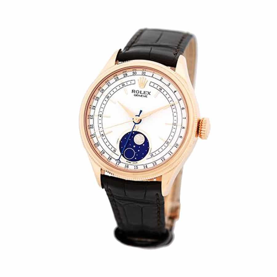 Rolex Cellini Moonphase 50535-0002 Super Clone : 39mm Everose Gold White Lacquer Dial