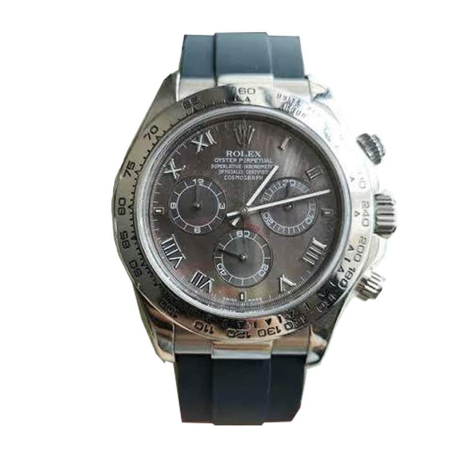 Rolex Cosmograph Daytona 116519LN Super Clone: 40mm White Gold Oysterflex Black Dial
