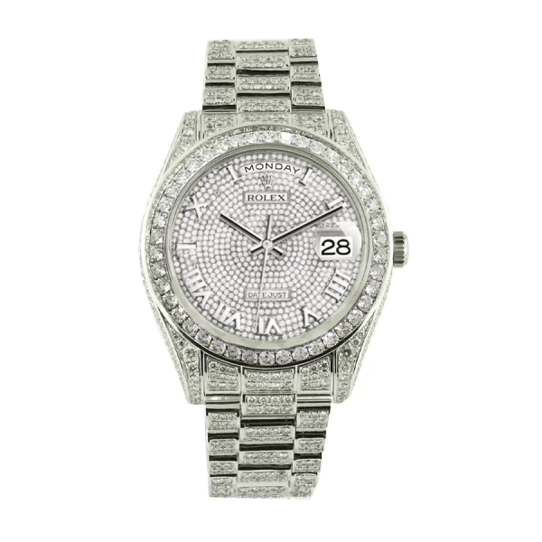 Rolex Datejust Iced Out Roman Super Clone : 41mm Steel Diamond Bezel Pave Dial