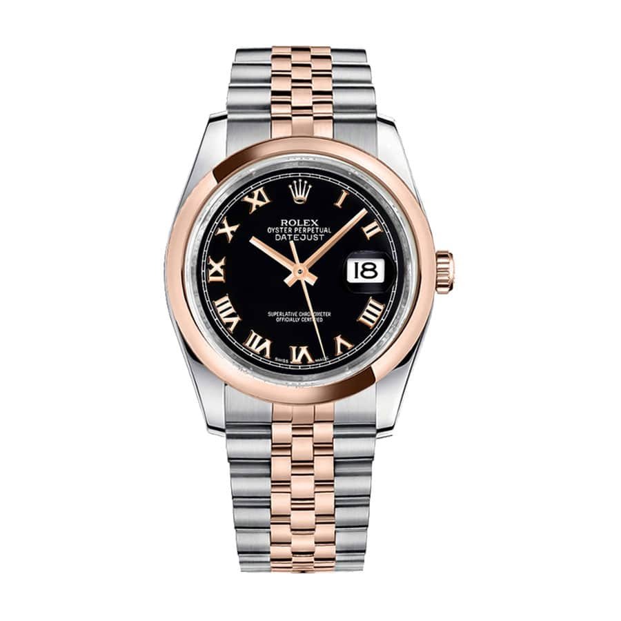 Rolex Datejust 116201 Super Clone : Two-Tone Everose Roman Black Dial 36mm | Super Clone Watches