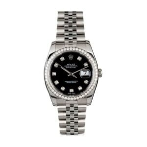 Rolex Datejust 116234 Super Clone : White Rolesor Fluted Bezel Black Dial 36mm