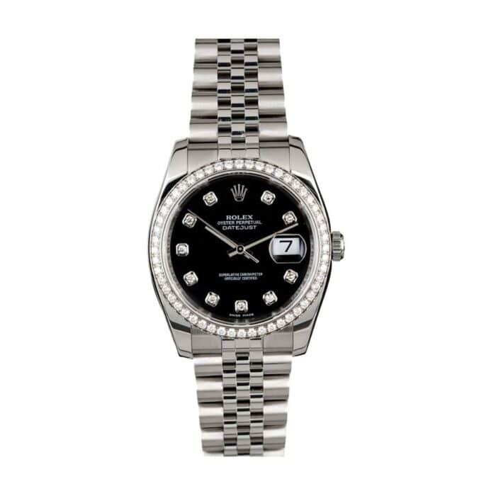 Rolex Datejust 116234 Super Clone : White Rolesor Fluted Bezel Black Dial 36mm
