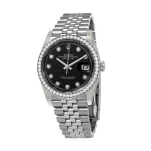 Rolex Datejust 116234 Super Clone : White Rolesor Fluted Bezel Black Dial 36mm