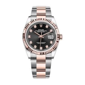 Rolex Datejust 126231 Super Clone Everose Rolesor Black Diamond Dial 36mm