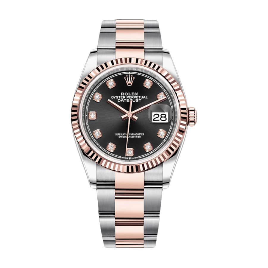Rolex Datejust 126231 Super Clone Everose Rolesor Black Diamond Dial 36mm
