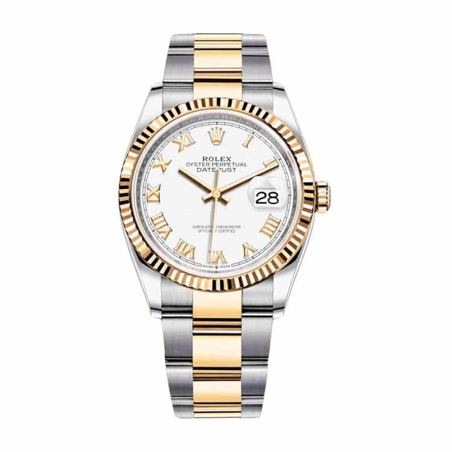 Rolex Datejust 36 126234 Super Clone : Steel Fluted Bezel White Roman Dial