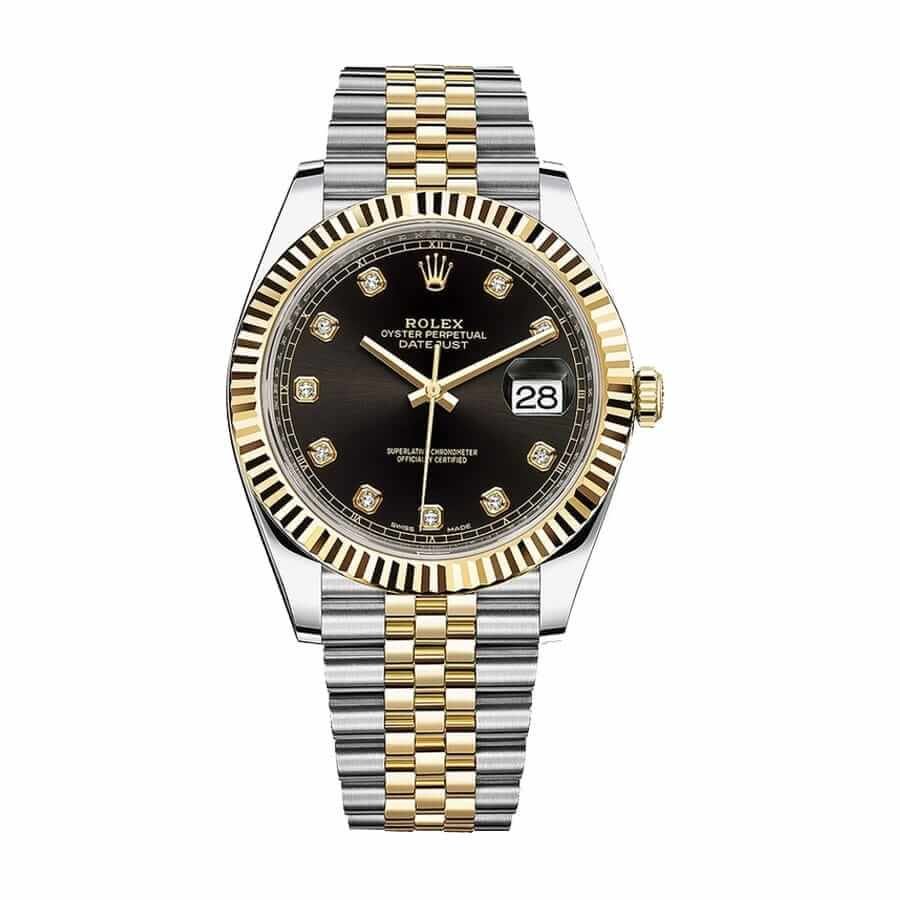 Rolex Datejust 41 126333 Super Clone : Two-Tone Steel Gold Black Diamond Dial Jubilee