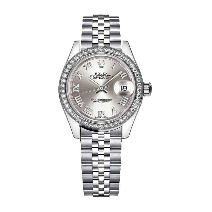 Rolex Lady-Datejust 279166 Super Clone : Platinum Smooth Bezel Grey Diamond Dial 28mm