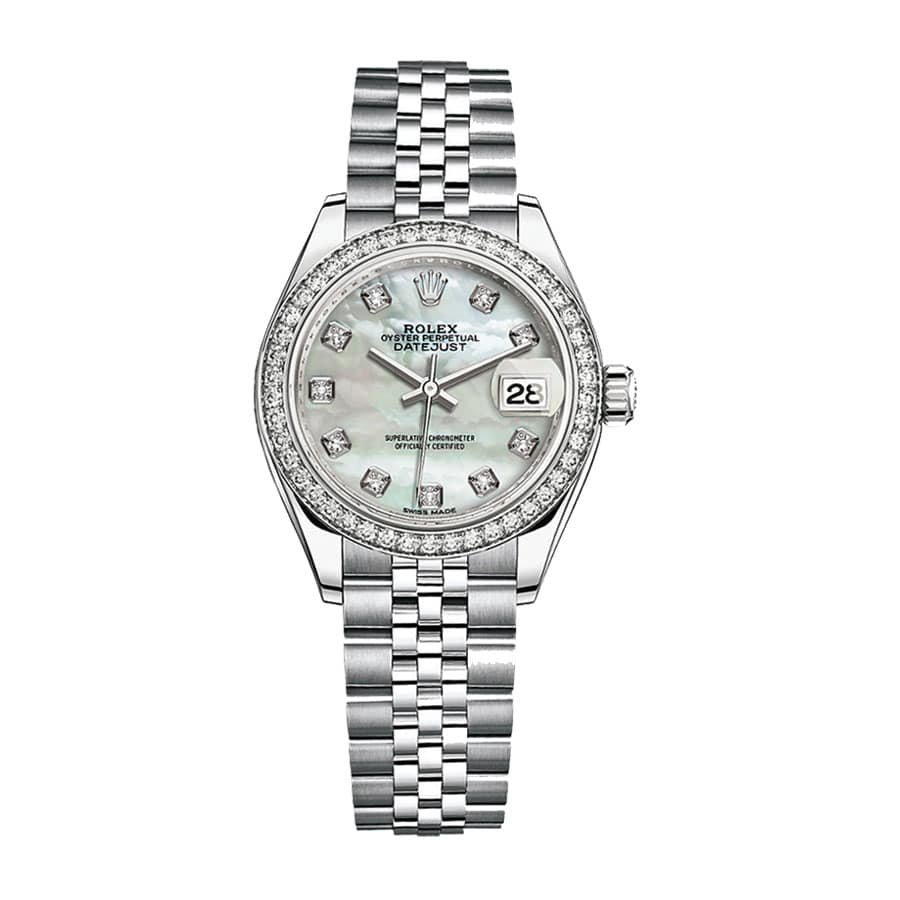 Rolex Lady-Datejust 28 279384RBR Super Clone : White Rolesor Diamond Mother-of-Pearl Dial Jubilee