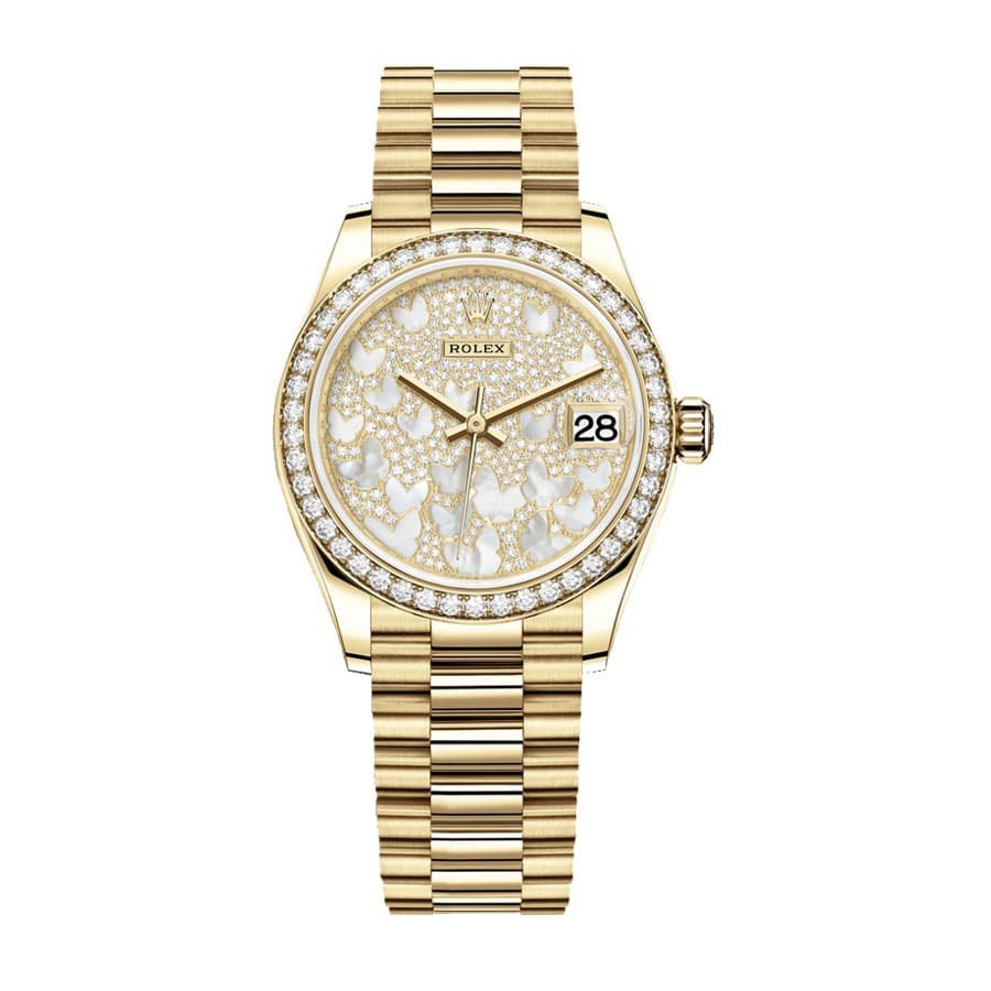 Rolex Datejust 31 278288RBR Super Clone : Yellow Gold Diamond Bezel Butterfly Dial