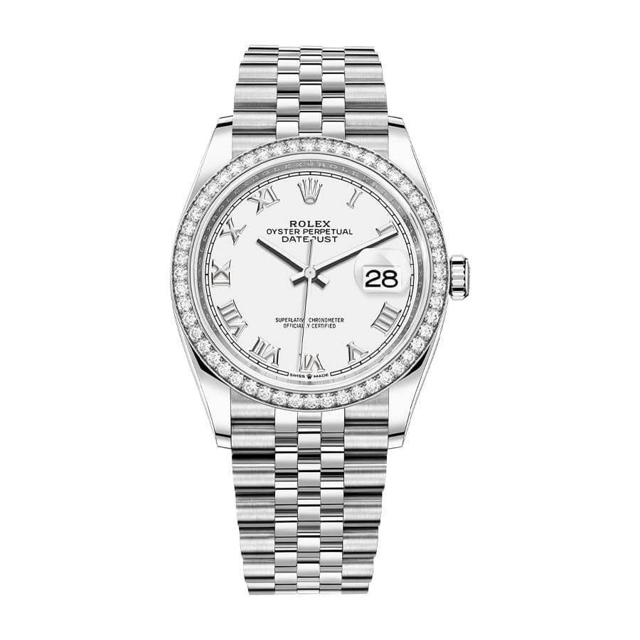 Rolex Datejust 36 126284RBR-0018 Super Clone : Diamond Bezel White Roman Dial
