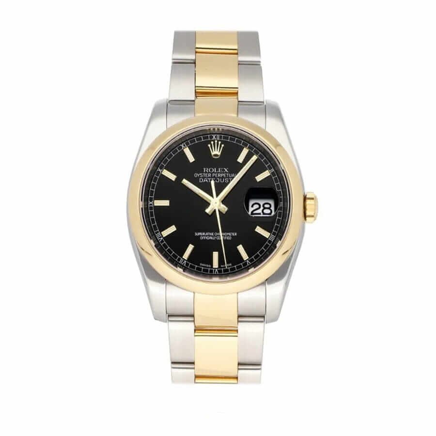 Rolex Datejust 36 116203 Super Clone : Two-Tone Yellow Gold Black Dial Oyster