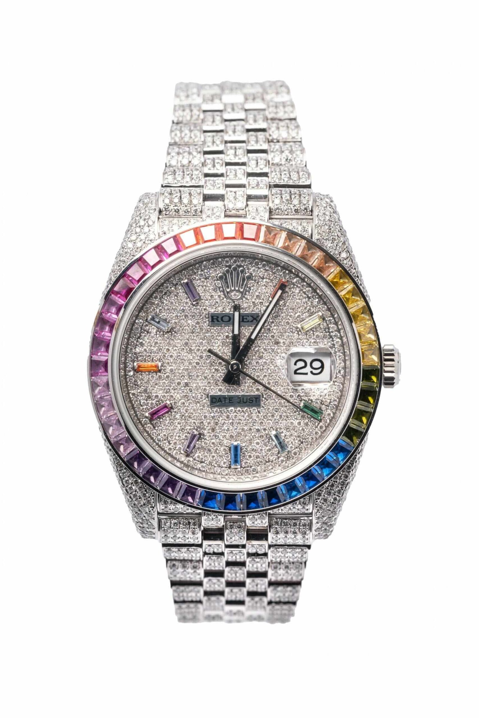 Rolex Datejust 41 126300 Super Clone: Iced Out Rainbow Steel 41mm