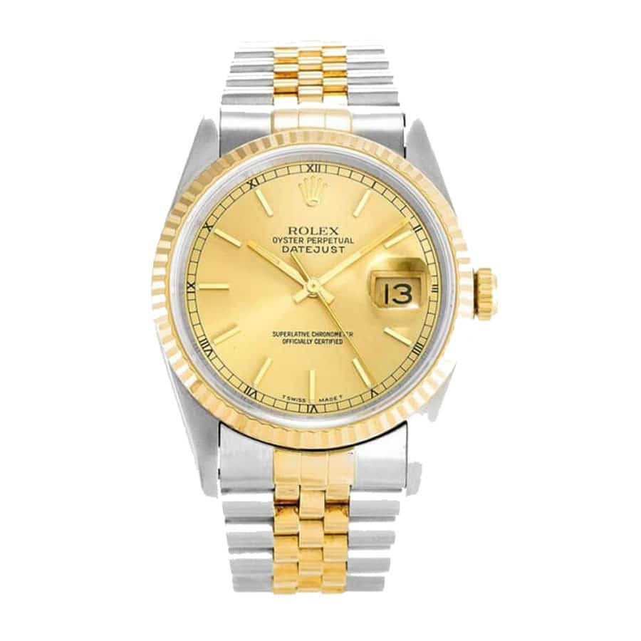 Rolex Datejust 116233 Super Clone : Two-Tone Gold Fluted Bezel Champagne Dial 36mm