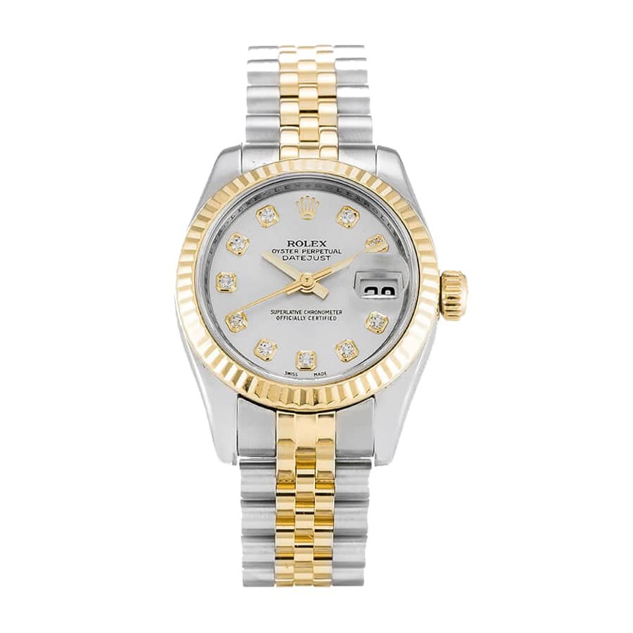 Rolex Lady-Datejust 179173 Super Clone : Two-Tone Diamond Silver Dial 26mm