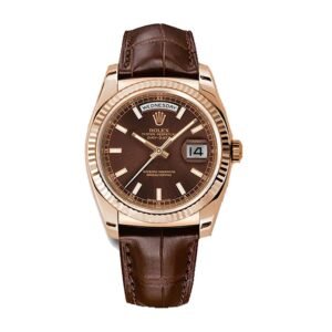 Rolex Day-Date 118135 V5 Brown Dial Super Clone : 36mm Everose Gold President with Caliber 3155 and Leather Strap