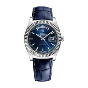 Rolex Day-Date 118139-0004 V5 Stainless Steel Blue Dial Super Clone : 36mm White Gold-Tone President with Roman Numerals and Caliber 3155