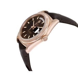 Rolex Day-Date 118135 V5 Brown Dial Super Clone : 36mm Everose Gold President with Caliber 3155 and Leather Strap