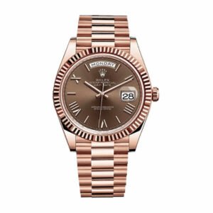 Rolex Day-Date 228235 Super Clone : 40mm Everose Gold Chocolate Roman Dial with Caliber 3255