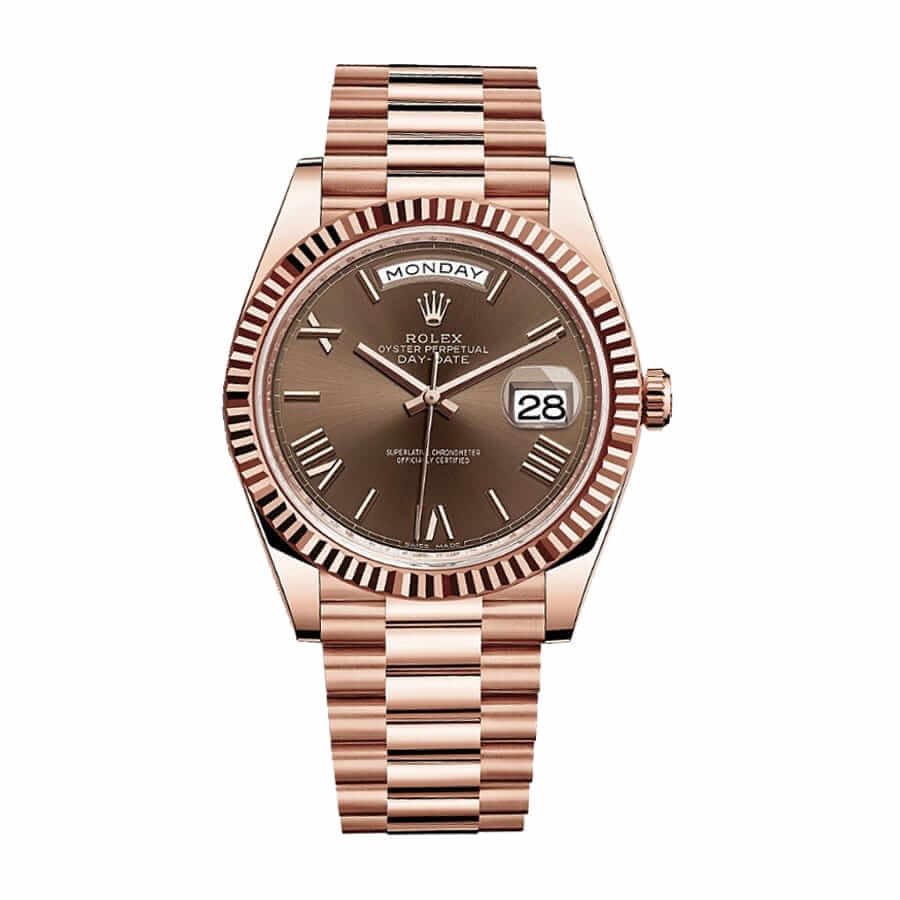 Rolex Day-Date 228235 Super Clone : 40mm Everose Gold Chocolate Roman Dial with Caliber 3255