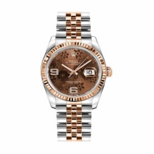 Rolex Datejust 116231-0105 Super Clone : Everose Rolesor Fluted Bezel Chocolate Floral Dial 36mm