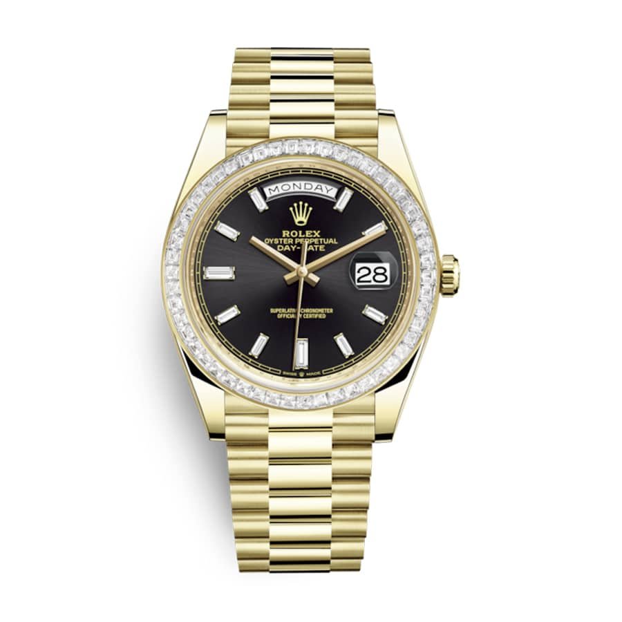 Rolex Day-Date 228398TBR Super Clone : 40mm Yellow Gold Diamond Bezel Black Dial
