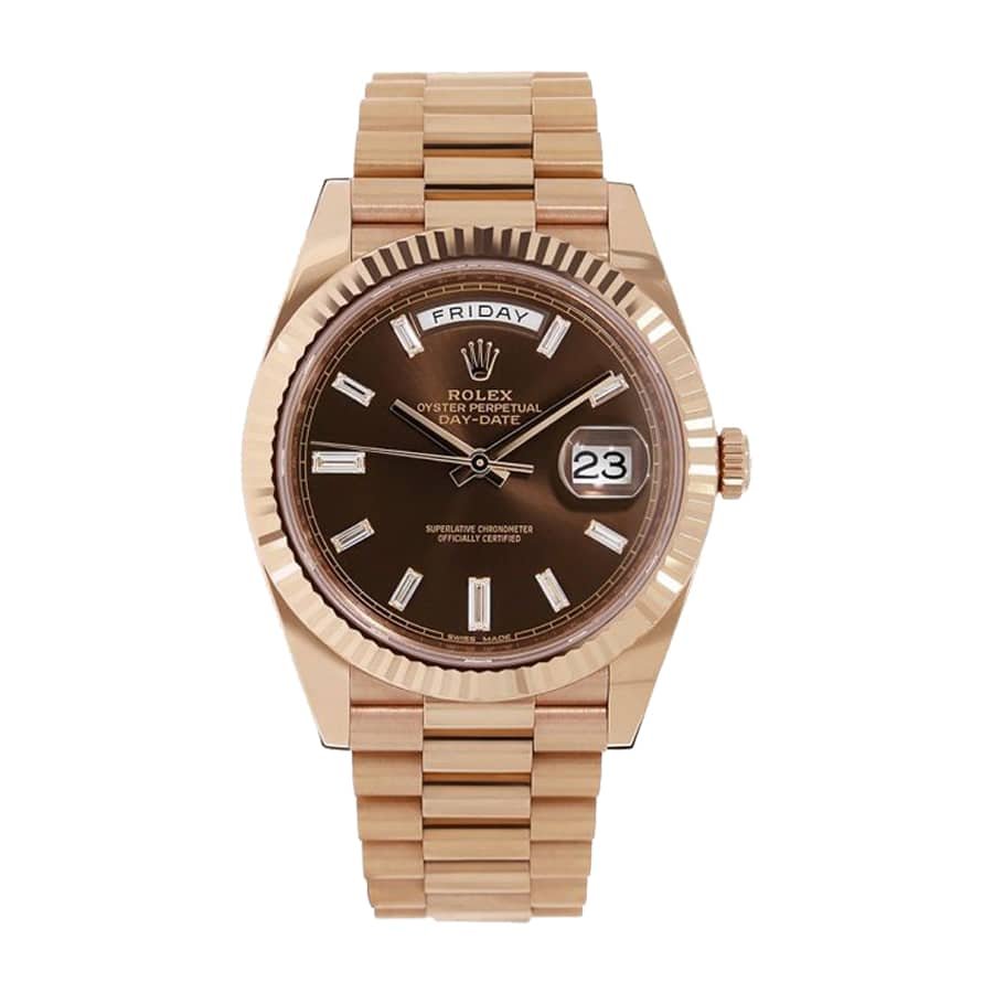 Rolex Day-Date 228235 Super Clone : 40mm Everose Gold Chocolate Diamond Dial with Caliber 3255