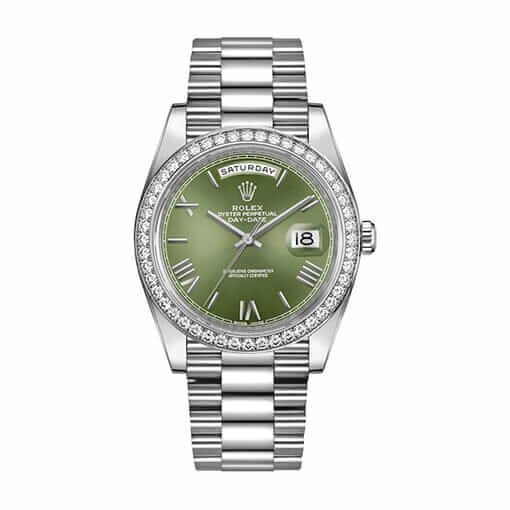 Rolex Day-Date 228238 Super Clone: 40mm Yellow Gold Olive Green Diamond Dial