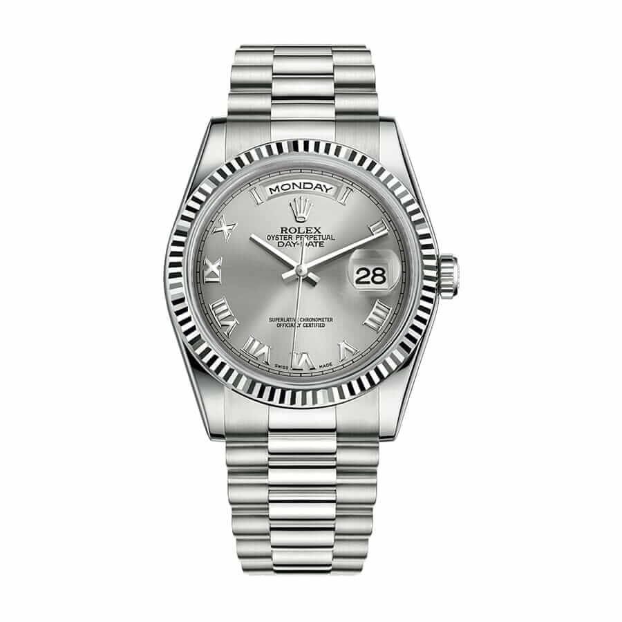Rolex Day-Date II 218239 Super Clone : 41mm White Gold Grey Roman Numeral Dial