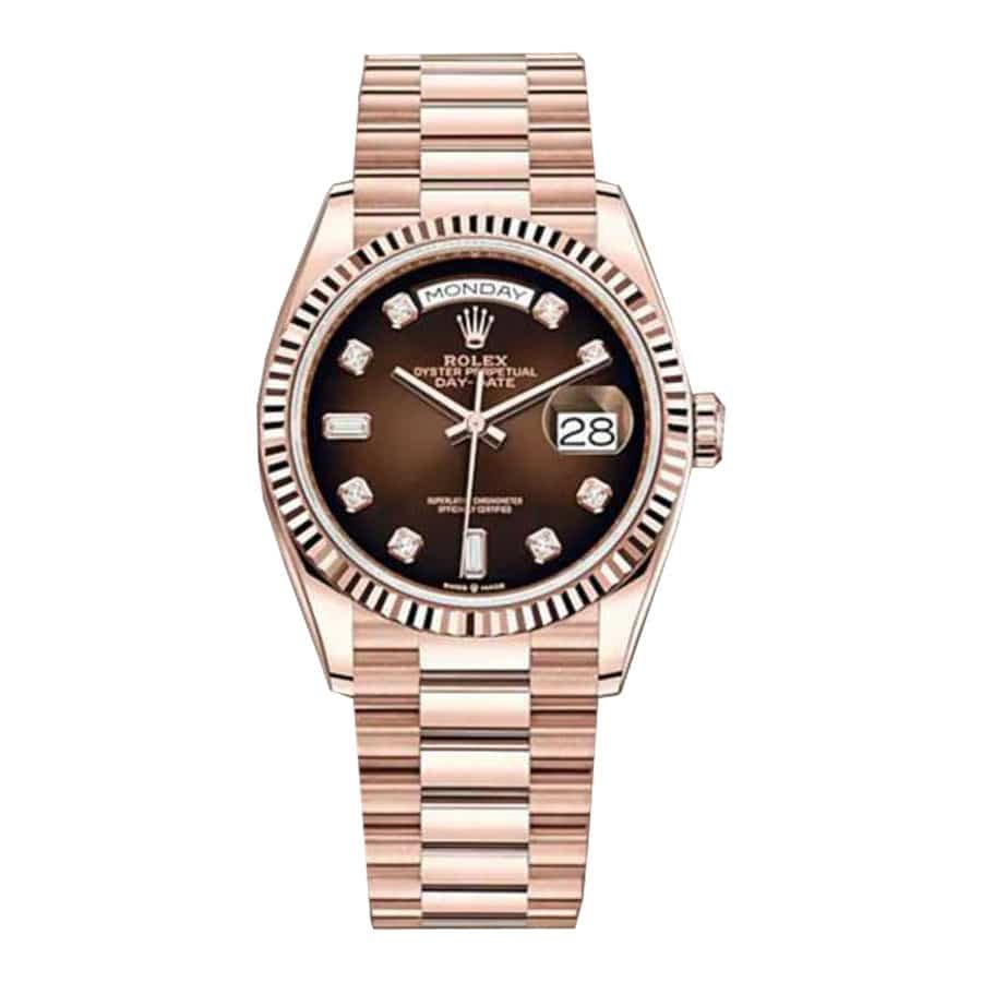 Rolex Day-Date 128235-0037 Super Clone : 36mm Everose Gold Brown Ombré Diamond Dial with Caliber 3255