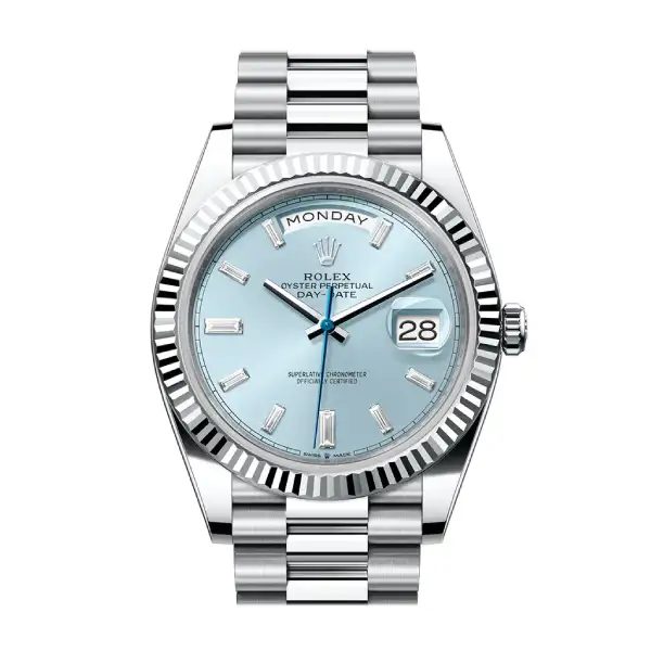 Rolex Day-Date 40 Super Clone: 40mm Platinum Presidential with Ice Blue Diamond Dial