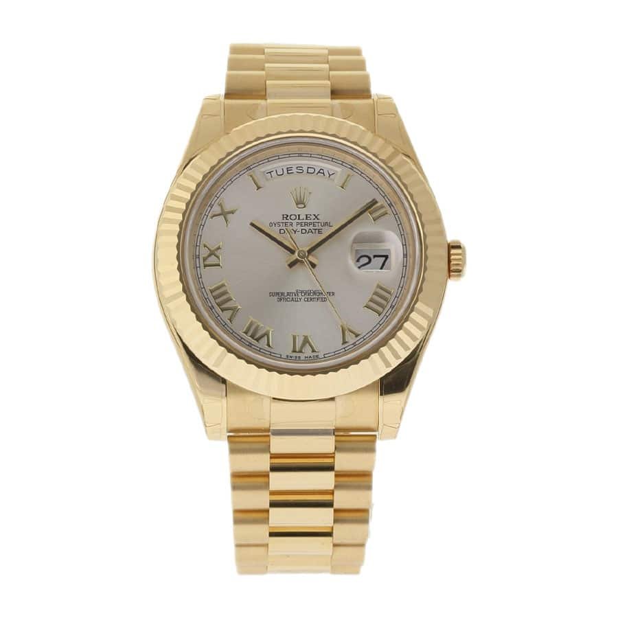 Rolex Day-Date II 218238 Super Clone : 41mm Yellow Gold Silver White Dial