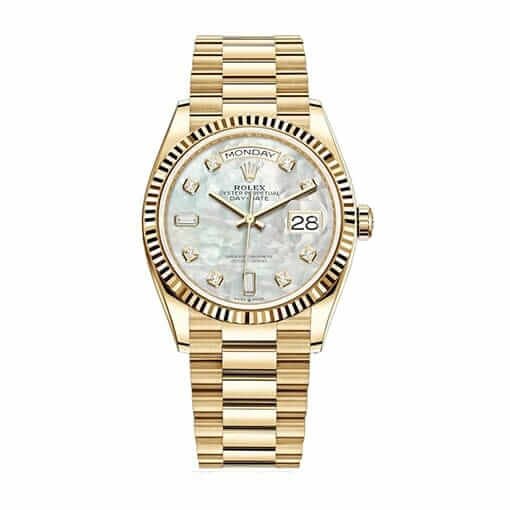 Rolex Day-Date 128238 Yellow Gold Mother of Pearl Dial Super Clone : 36mm President 1:1 Replica
