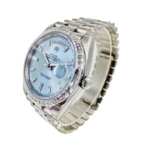 Rolex Day-Date 40 228396TBR Super Clone : 40mm Platinum Ice Blue Baguette Diamond Dial